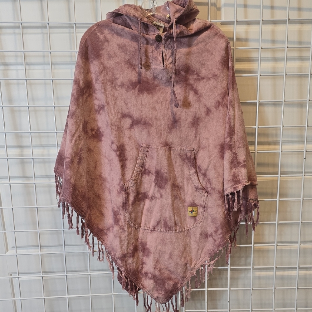 Kathmandu Dusty Pink Tie Dye‎ Poncho With Fringe One Size